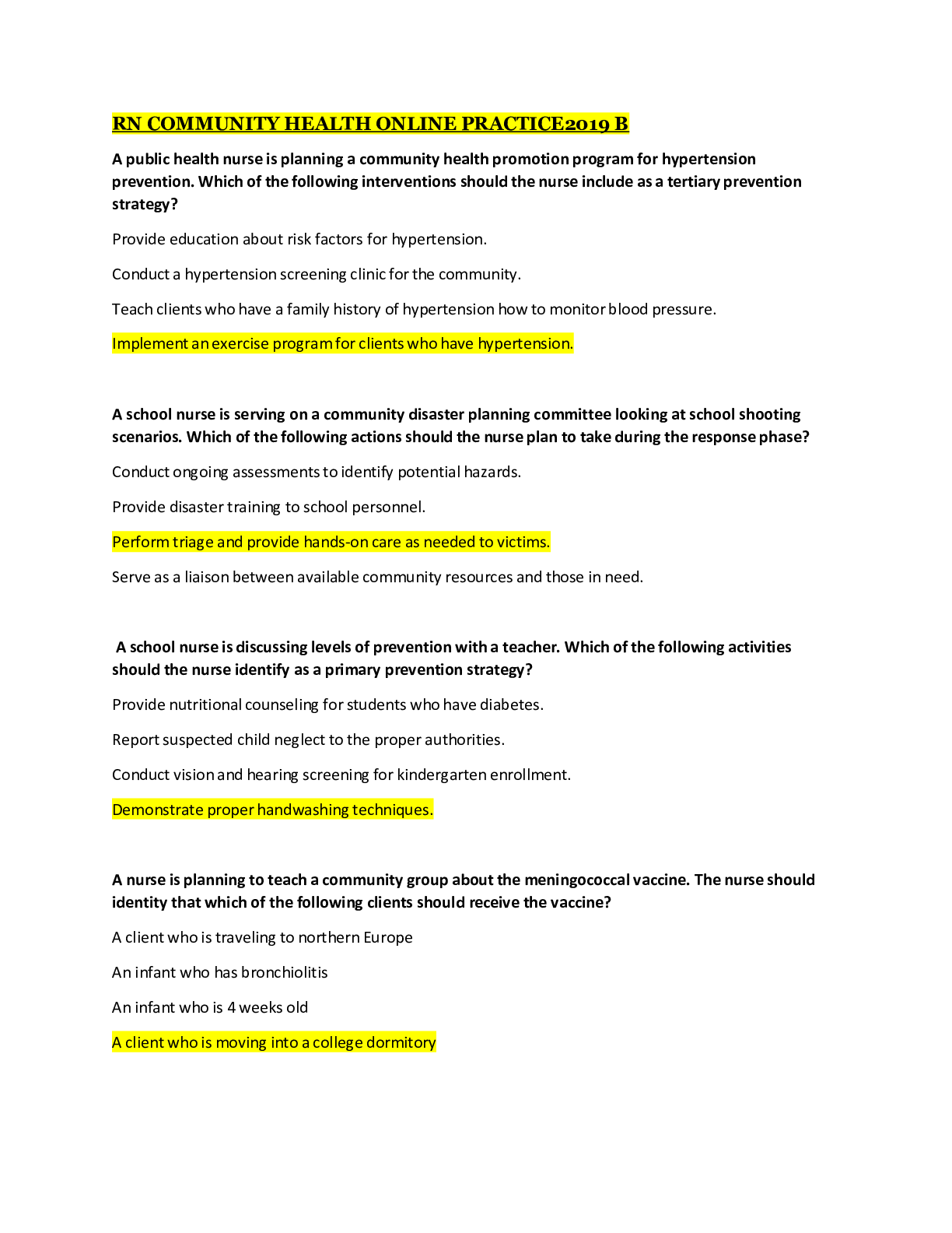 Preview image for RN COMMUNITY HEALTH ONLINE PRACTICE 2019 B